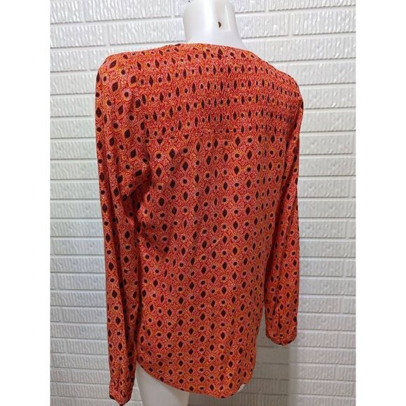 Hinge Women's Orange Printed V-Neck Hi-Low Long-Sleeve Tee Top Size XS - Picture 2 of 5